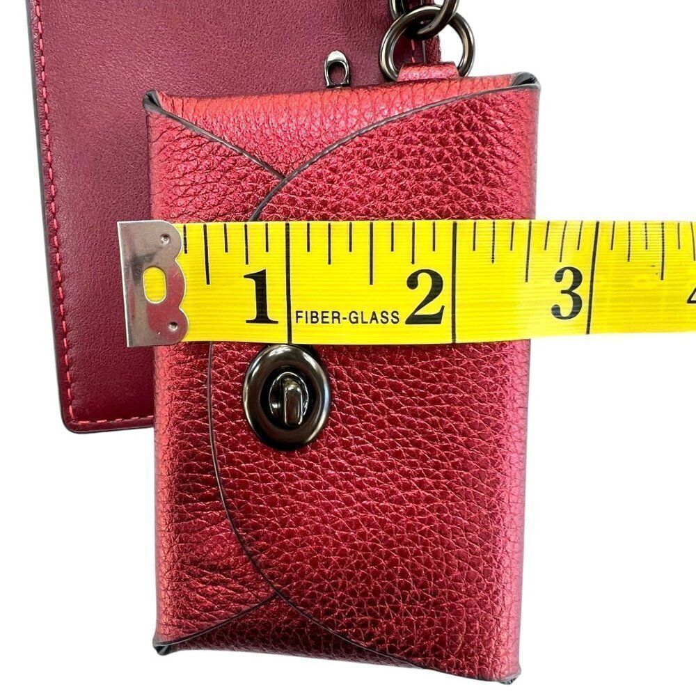 Coach Rare NWOT Dual Card Case Red Metallic Leather Card Case & Key Ring - Picture 3 of 12